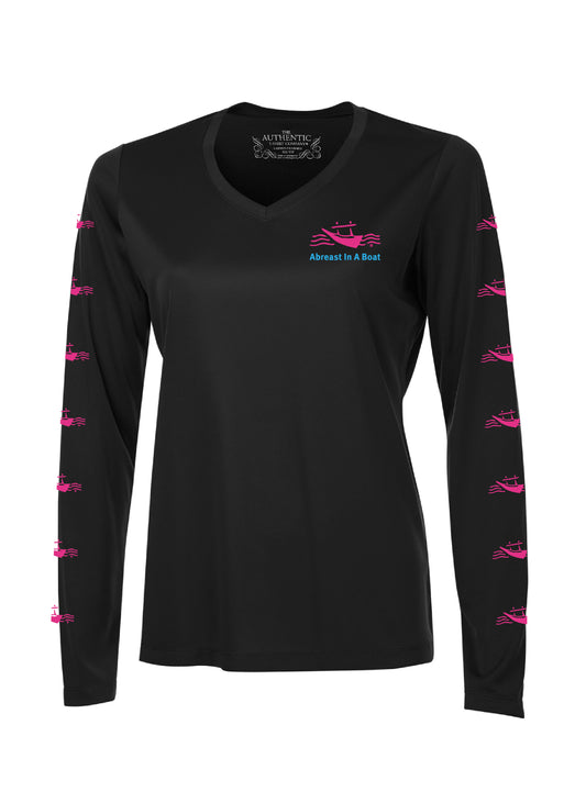 AIAB Long Sleeve V-Neck Ladies Technical Tee (With Sleeve Print)