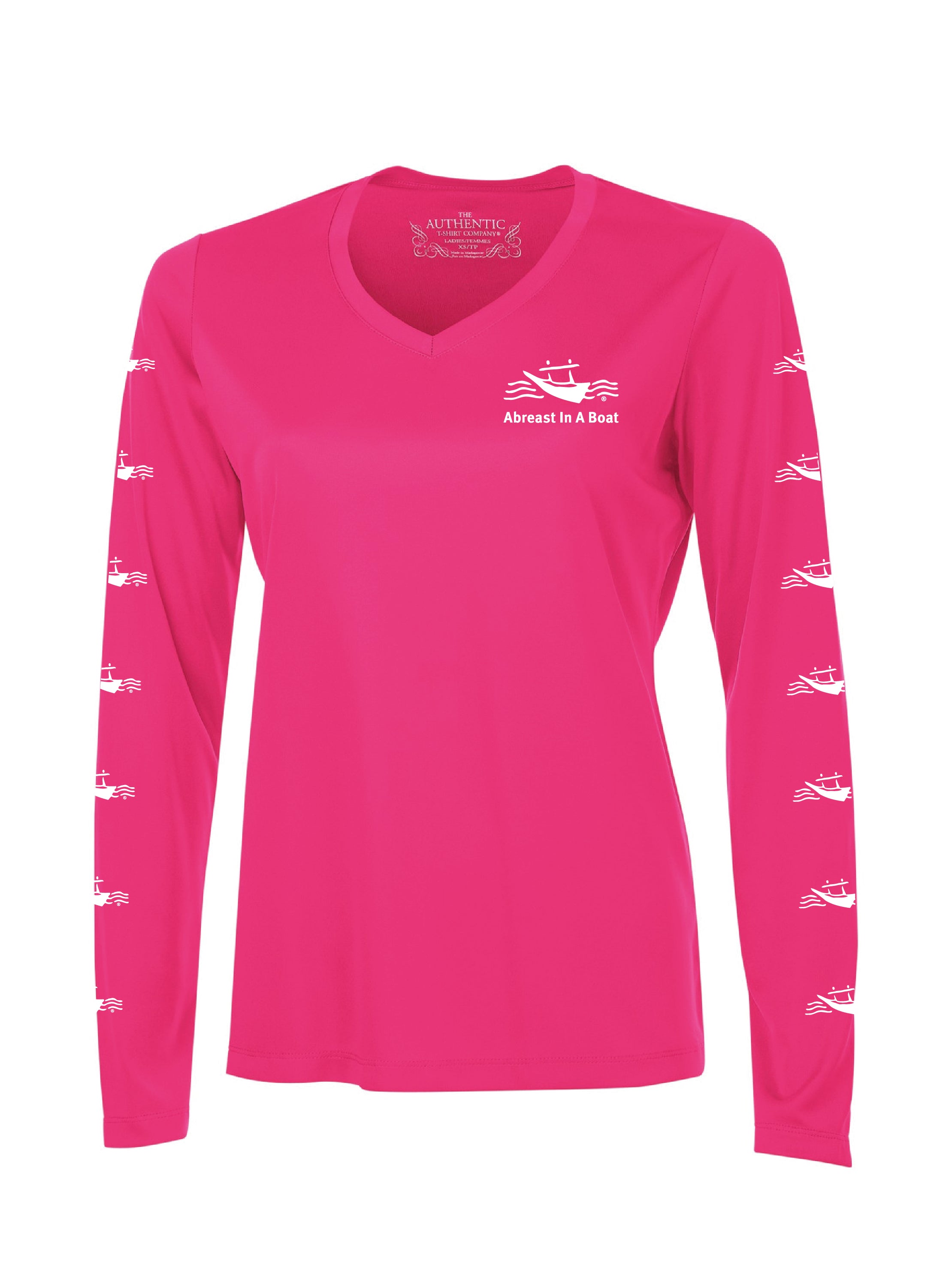 AIAB Long Sleeve V-Neck Ladies Technical Tee (With Sleeve Print)