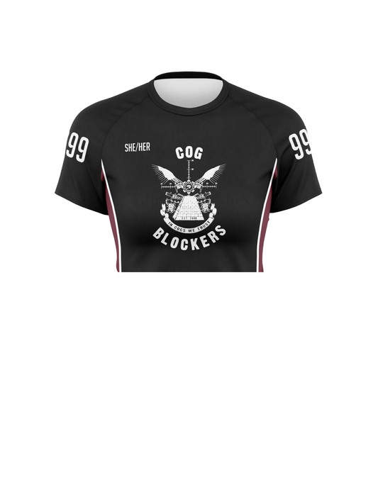Cog Blockers | Women's Athletic Jersey Short Sleeve Crewneck Crop - Oddball Workshop