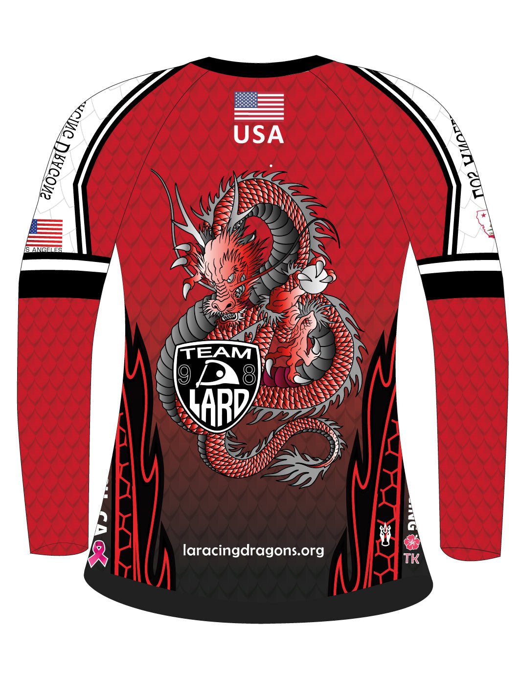 Los Angeles Racing Dragons | H2O Women's Athletic Jersey Long Sleeve (Red) - Oddball Workshop