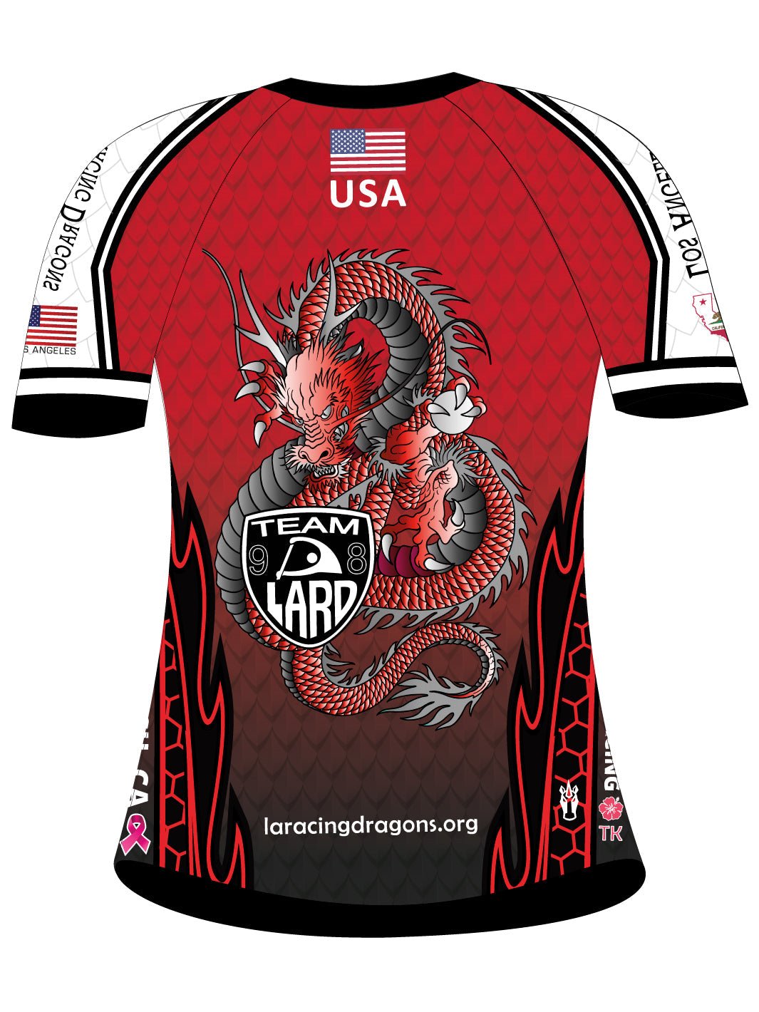 Los Angeles Racing Dragons | H2O Women's Athletic Jersey Short Sleeve (Red) - Oddball Workshop
