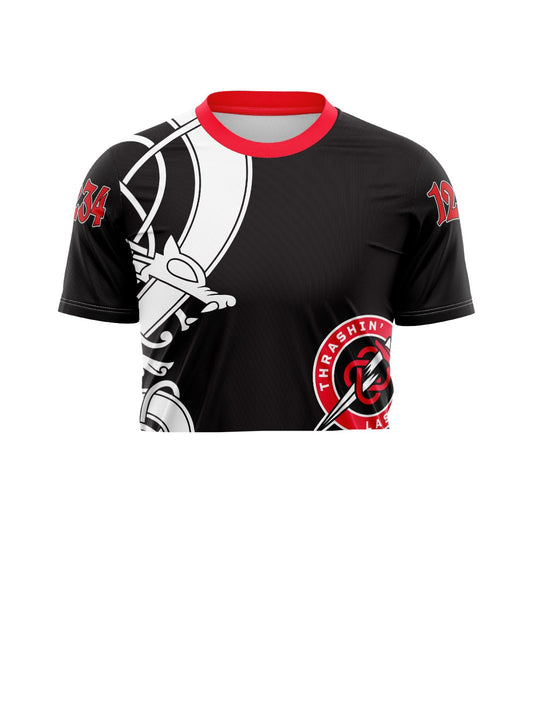 Calgary Roller Derby | Thrashin' Lassies Dark| Men'steam Jersey Short Sleeve Crop - Oddball Workshop