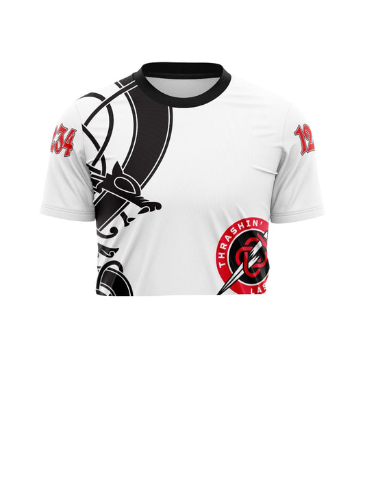 Calgary Roller Derby | Thrashin' Lassies Light | Men'steam Jersey Short Sleeve Crop - Oddball Workshop