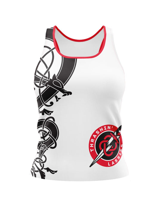 Calgary Roller Derby | Thrashin' Lassies Light | Women's Athletic Tank Top Tall - Oddball Workshop
