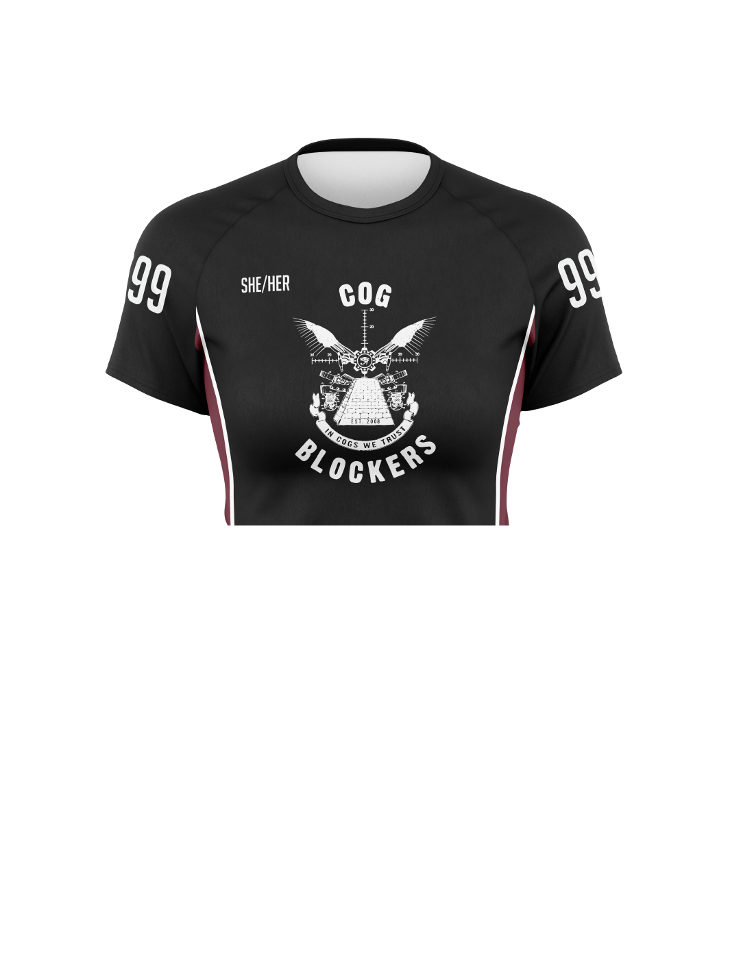 Cog Blockers | Women's Athletic Jersey Short Sleeve Crewneck Crop - Oddball Workshop