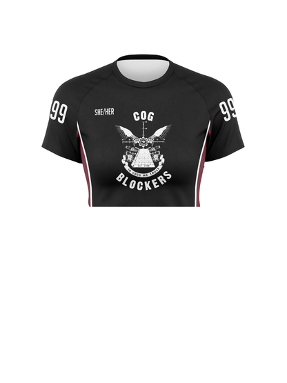 Cog Blockers | Women's Athletic Jersey Short Sleeve Crewneck Crop - Oddball Workshop