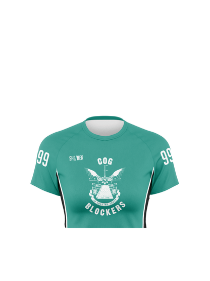 Cog Blockers | Women's Athletic Jersey Short Sleeve Crewneck Crop - Oddball Workshop
