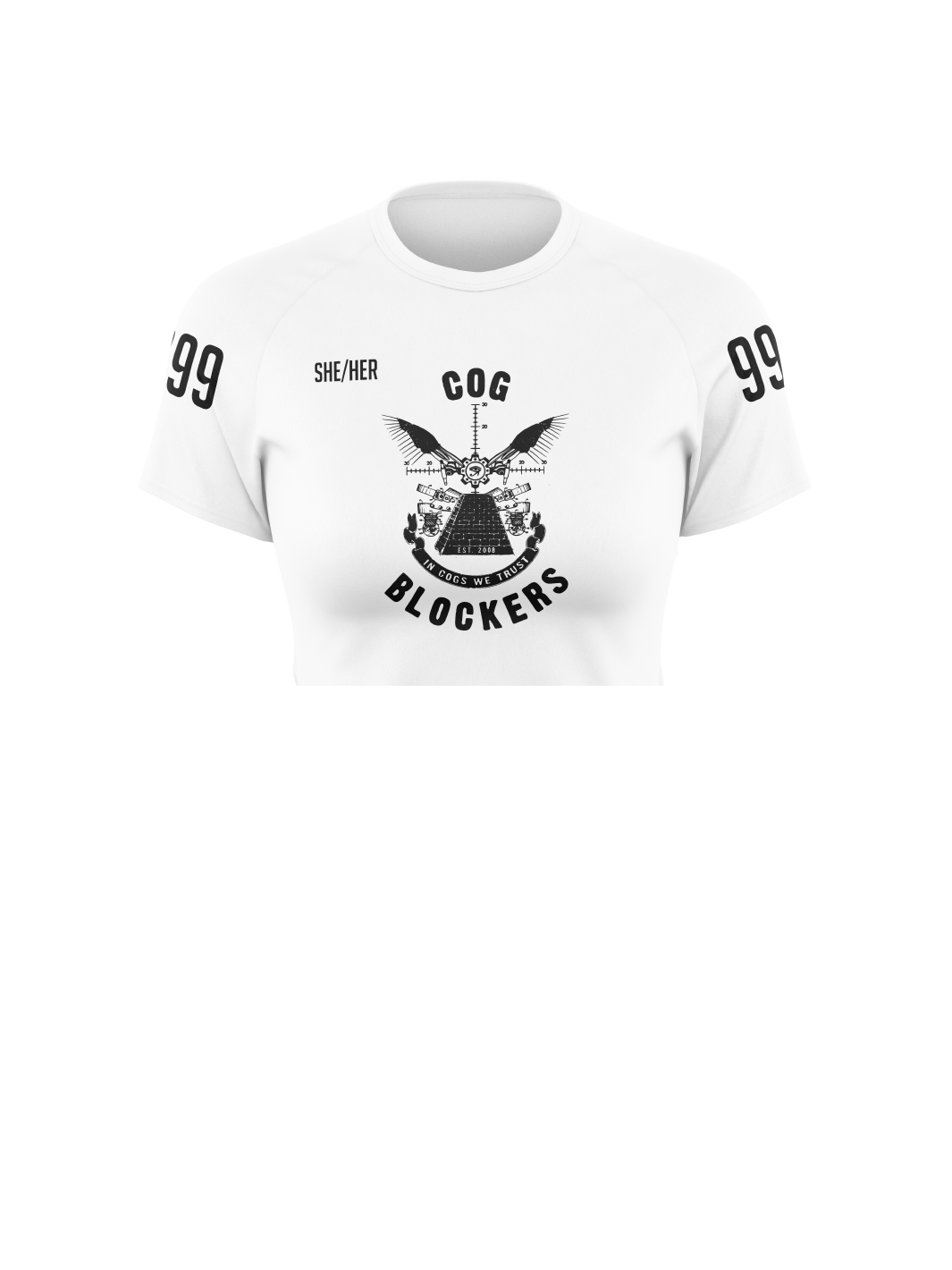 Cog Blockers | Women's Athletic Jersey Short Sleeve Crewneck Crop - Oddball Workshop