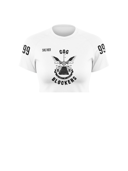 Cog Blockers | Women's Athletic Jersey Short Sleeve Crewneck Crop - Oddball Workshop