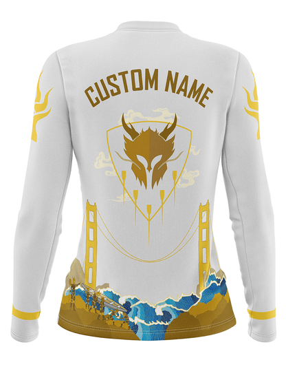 Dragon Warriors | Fundraiser Special White/Gold Jersey - Women's Athletic Jersey Long Sleeve - Oddball Workshop