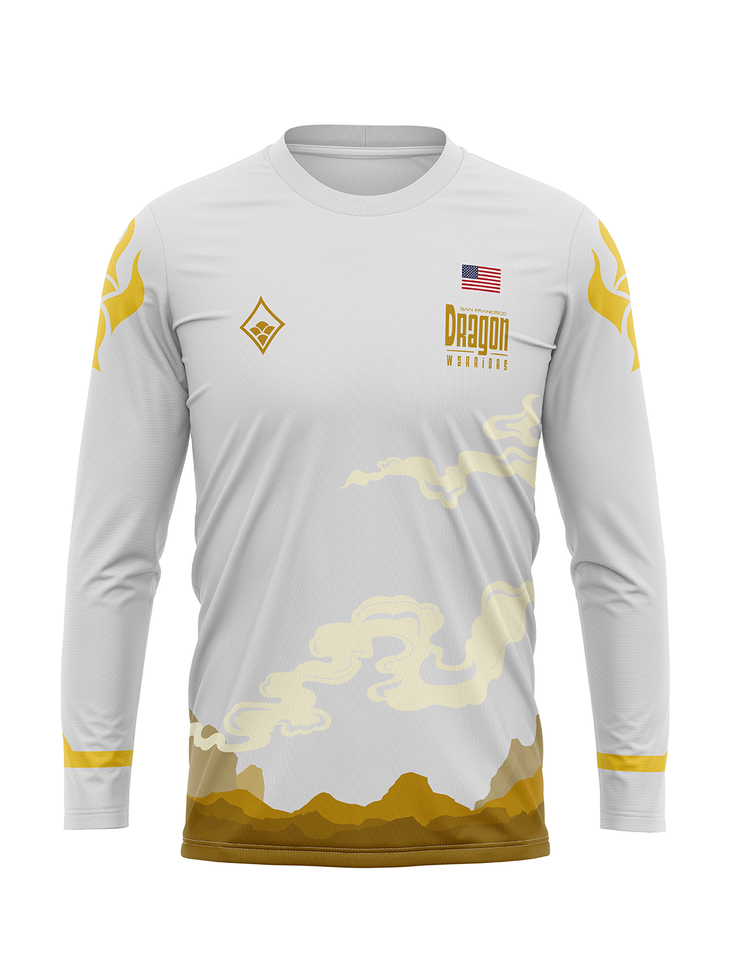 Dragon Warriors Supporters | Fundraiser Special White/Gold Jersey - Men's Athletic Jersey Long Sleeve - Oddball Workshop