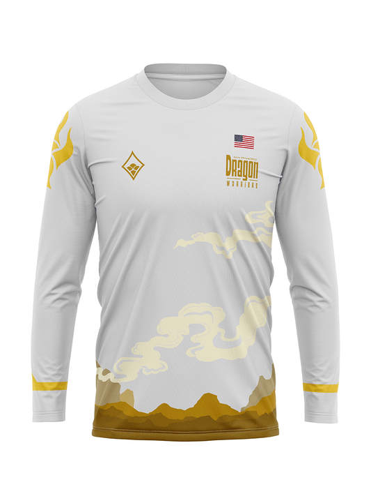 Dragon Warriors Supporters | Fundraiser Special White/Gold Jersey - Men's Athletic Jersey Long Sleeve - Oddball Workshop