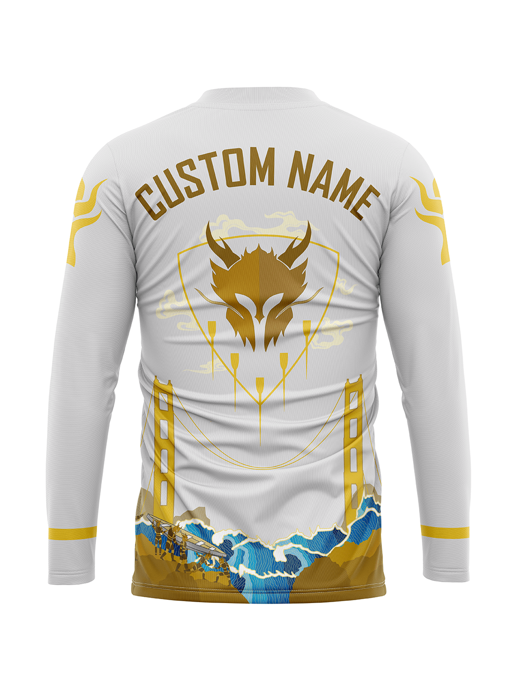 Dragon Warriors Supporters | Fundraiser Special White/Gold Jersey - Men's Athletic Jersey Long Sleeve - Oddball Workshop