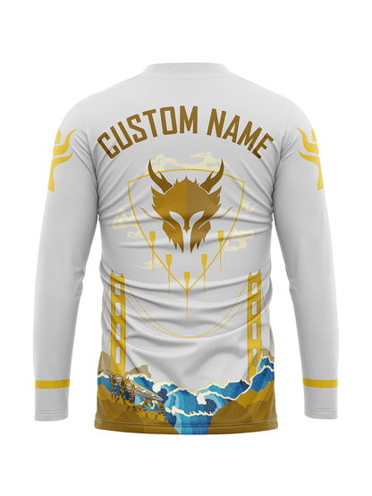 Dragon Warriors Supporters | Fundraiser Special White/Gold Jersey - Men's Athletic Jersey Long Sleeve - Oddball Workshop