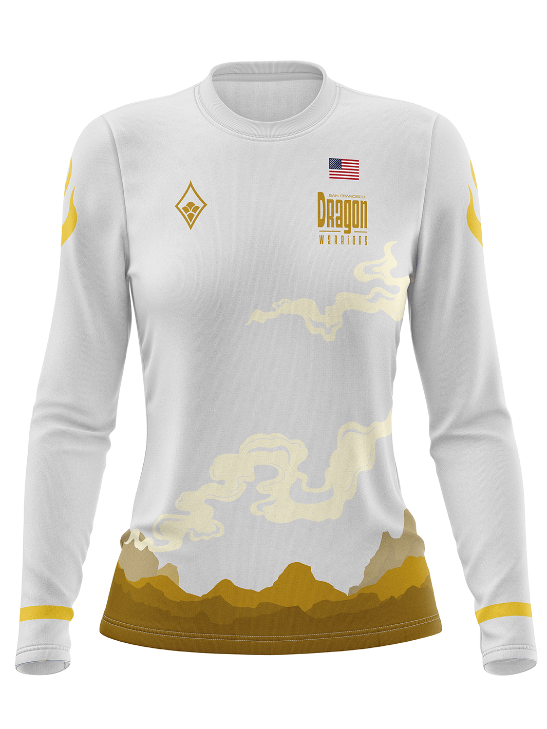 Dragon Warriors Supporters | Fundraiser Special White/Gold Jersey - Women's Athletic Jersey Long Sleeve - Oddball Workshop