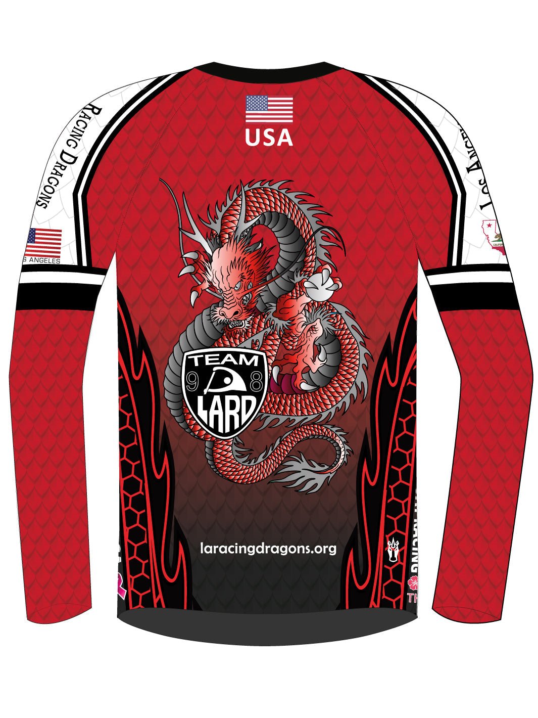 Los Angeles Racing Dragons | H2O Men's Athletic Jersey Long Sleeve (Red) - Oddball Workshop