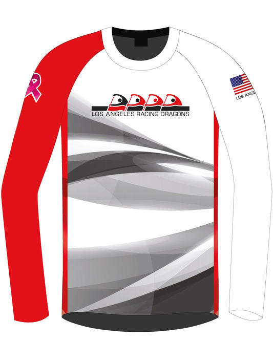 Los Angeles Racing Dragons | H2O Men's Athletic Jersey Long Sleeve (White/Red) - Oddball Workshop