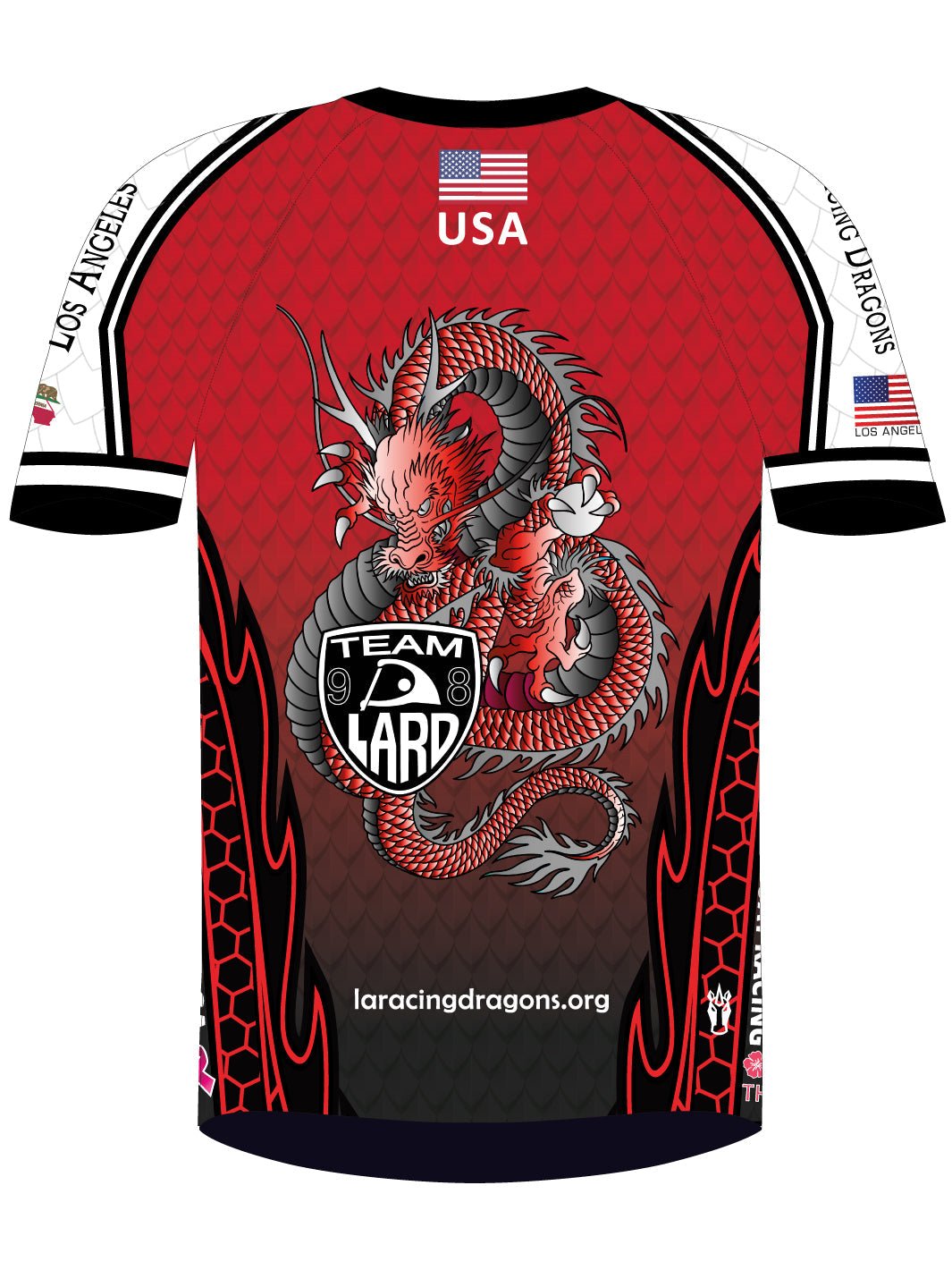 Los Angeles Racing Dragons | H2O Men's Athletic Jersey Short Sleeve (Red) - Oddball Workshop
