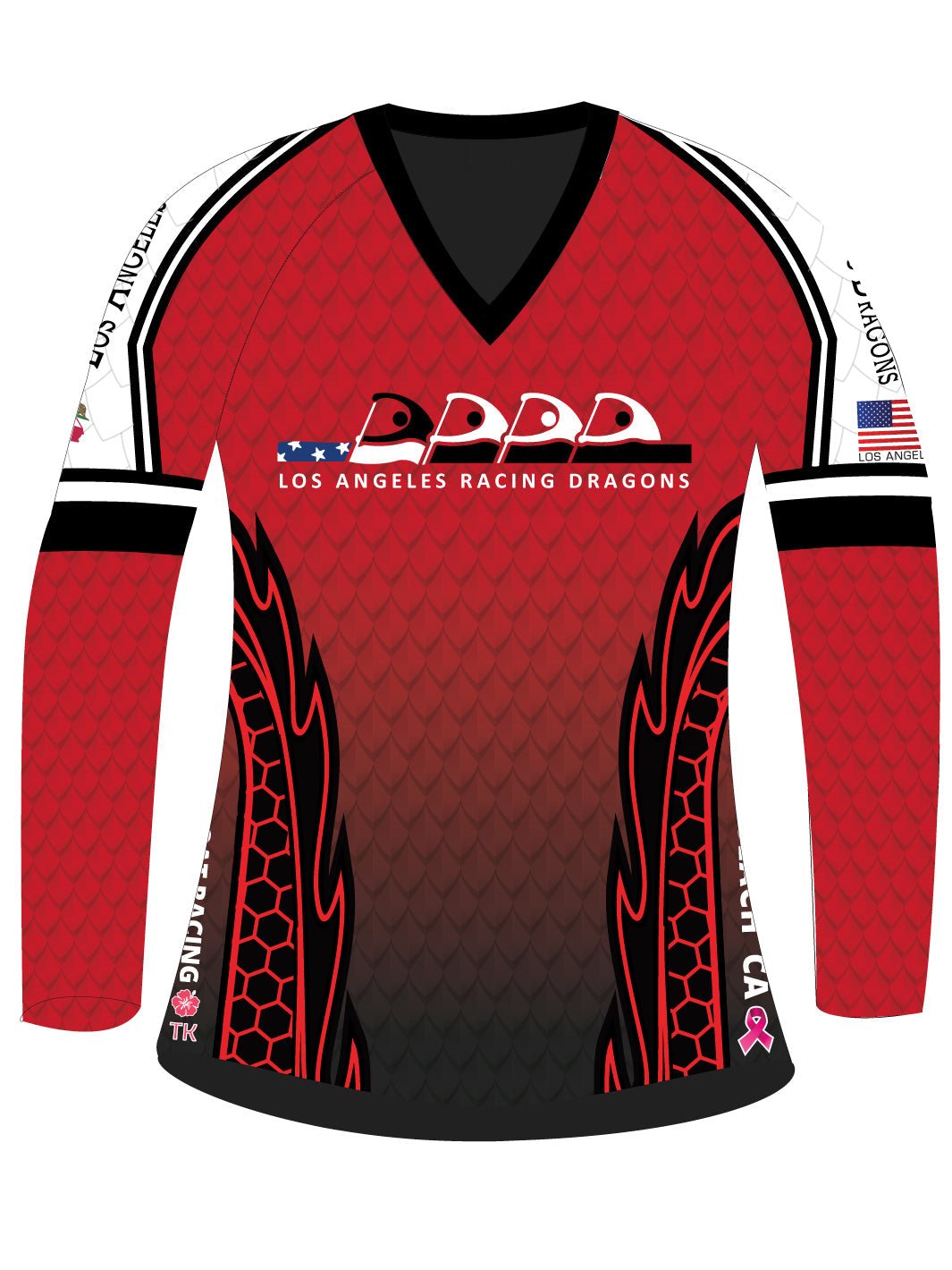 Los Angeles Racing Dragons | H2O Women's Athletic Jersey Long Sleeve (Red) - Oddball Workshop