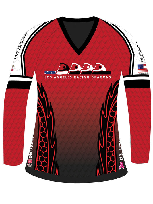 Los Angeles Racing Dragons | H2O Women's Athletic Jersey Long Sleeve (Red) - Oddball Workshop