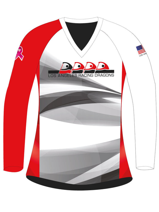 Los Angeles Racing Dragons | H2O Women's Athletic Jersey Long Sleeve (White/Red) - Oddball Workshop