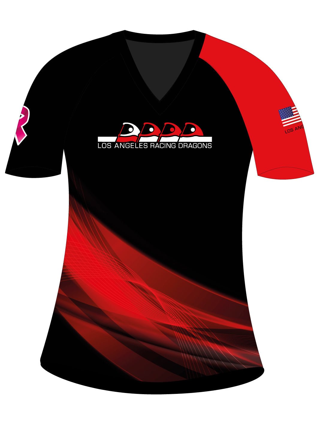 Los Angeles Racing Dragons | H2O Women's Athletic Jersey Short Sleeve (Black/Red) - Oddball Workshop