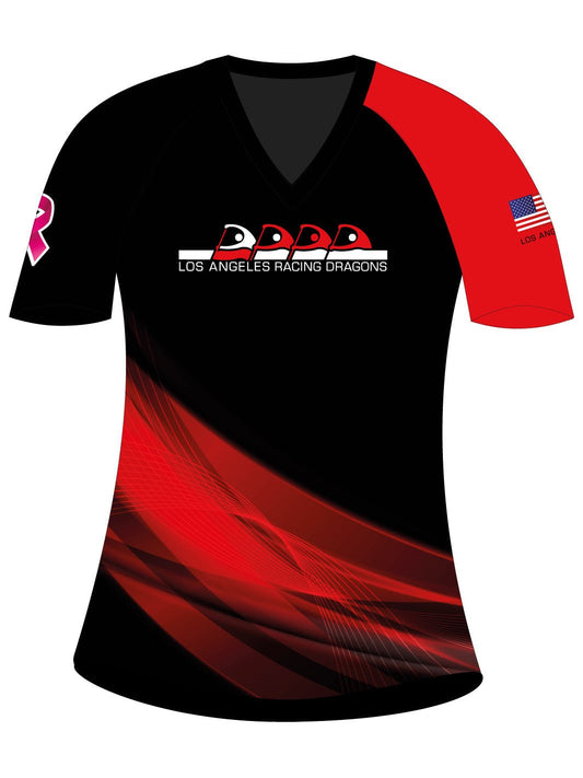 Los Angeles Racing Dragons | H2O Women's Athletic Jersey Short Sleeve (Black/Red) - Oddball Workshop