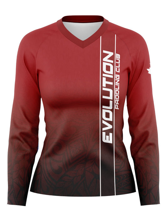 Team | CSDC Evolution Paddling Club | Red Women's Athletic Jersey Long Sleeve - Oddball Workshop